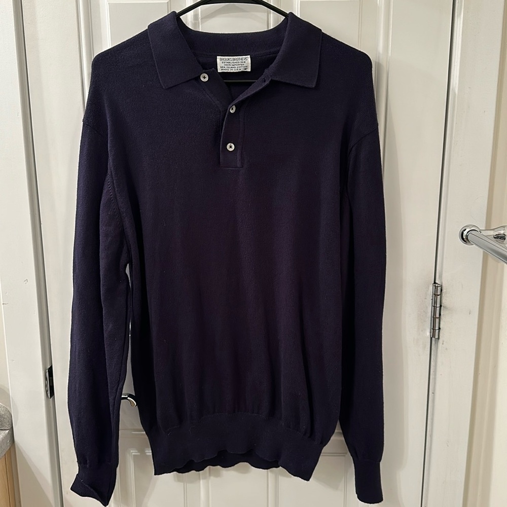 Brooks Brothers 100% Cotton Navy Blue Long-Sleeve Polo Size M